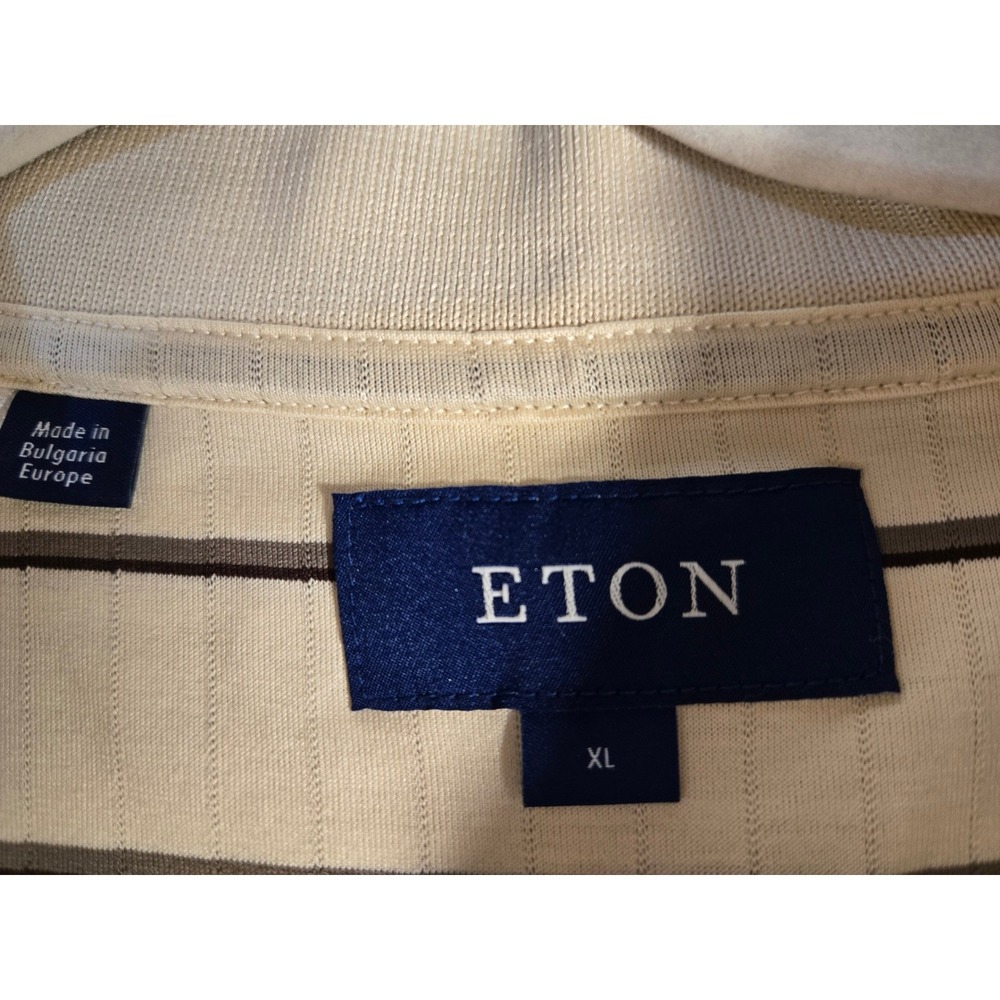 Eton Mens XL Jersey Striped Jacquard Zip Polo Shirt Cream Brn Cotton 10001076531 - Picture 3 of 8